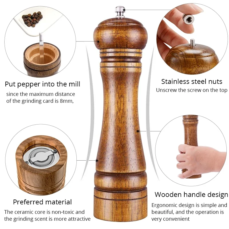 Modern Salt and Pepper Grinder Set Pepper Grinder Bottle Black Wood Ceramic Color Independent Design Feature Material Origin ZHE