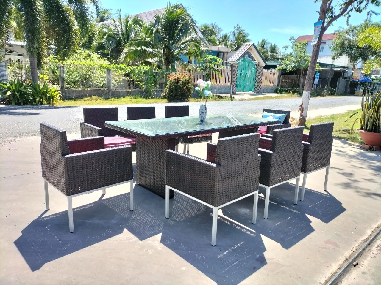 PRCF-174 Outdoor Coffee wicker rattan furniture factory leisure relaxing seating outdoor garden sets Dining set whole sale