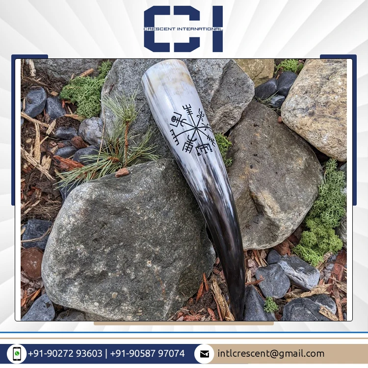 Best Quality Viking Natural Crafts Hand Carved Food Safe Bulk Supply  Ox Horn Custom Viking Drinking Horn with Stand