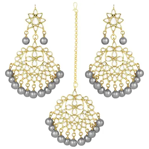 JMC Jewels, традиционные Позолоченные жемчужины, Kundan, шипованные серьги, Maang Tikka, Женские Подарочные цветочные формы/узорные цепочки