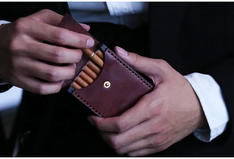 High Quality Hand Made Personalized Minimalist Leather Tobacco And Cigarette Case Gifts For Dad At Wholesale Manufacture