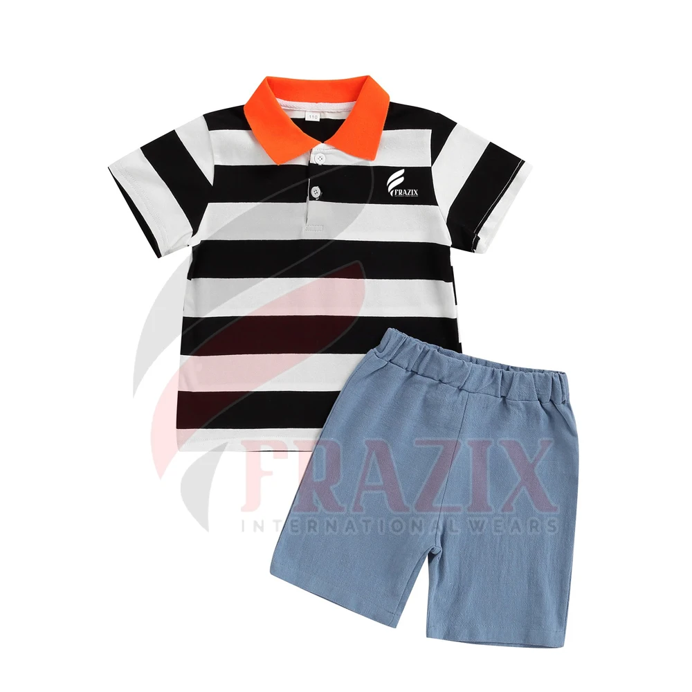 Hot Sale Clothing Sets Baby Boy Two Piece Summer Wear Polo T-Shirt Kids Printing Clothes