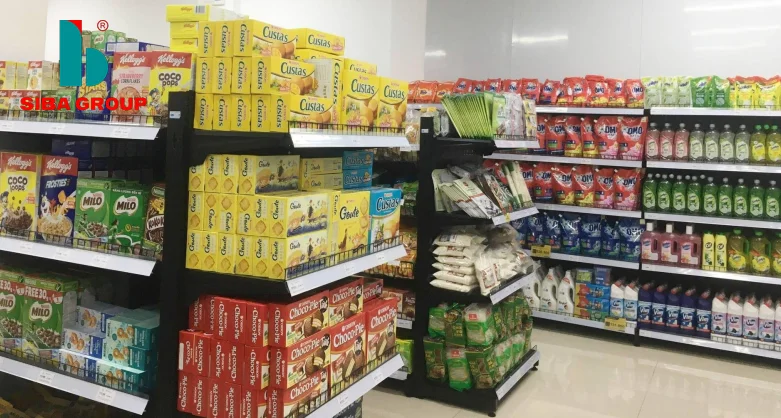 Supermarket Shelves Single-sided Wholesale 4 Layers OEM Service Grocery Store Metal Steel Shelf Heavy Duty Shelving Display Rack