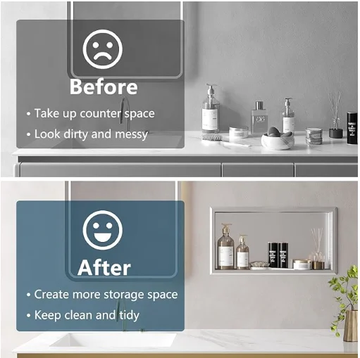 Multiple Color Wall Mounted Built In 304 Stainless Steel Bathroom Niche Shower Niche For Bathroom with led Lights