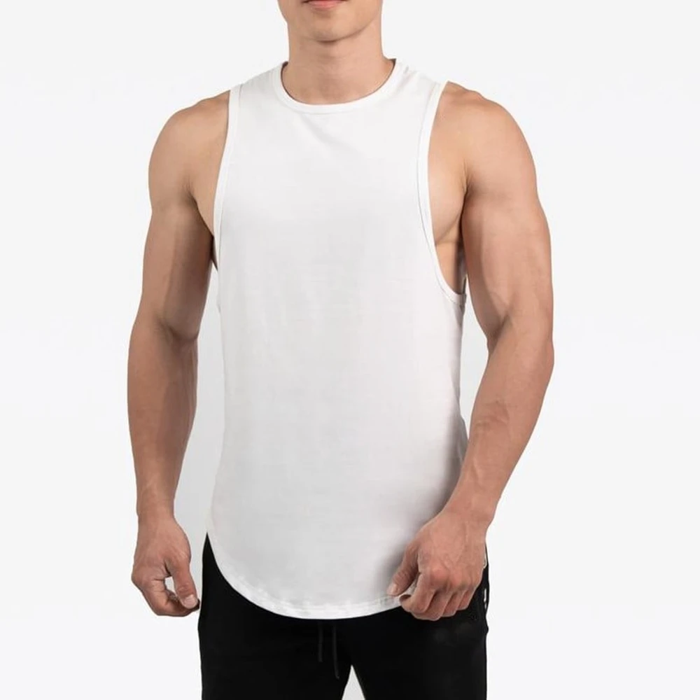 Custom Logo Solid Black White Sleeveless Sports gym Tank Top Men made in Viet Nam
