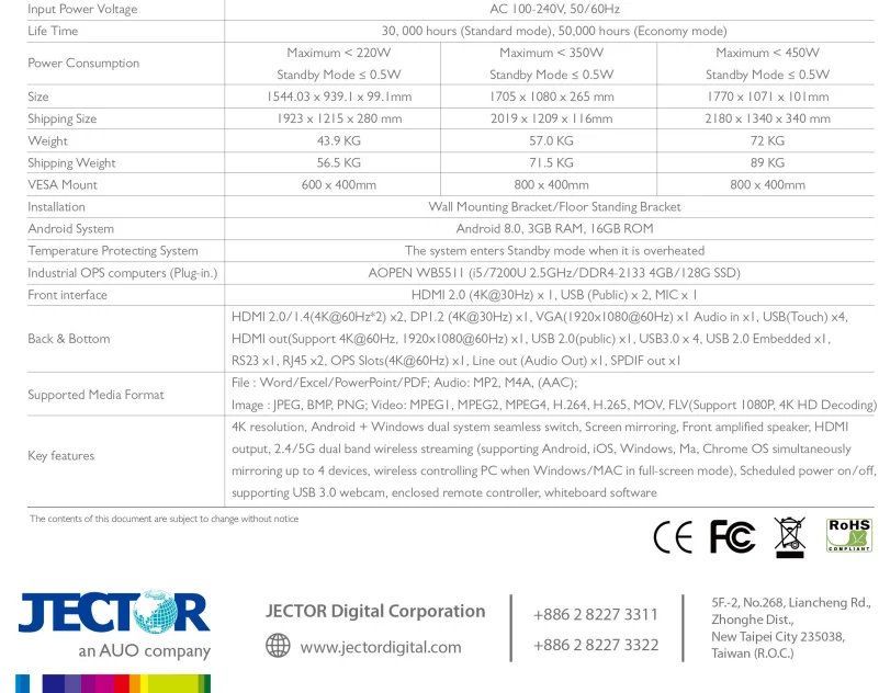 JECTOR 65 Inch 4k Touch Screen Interactive Electronic WhiteBoard led interactive whiteboard whiteboard with stand