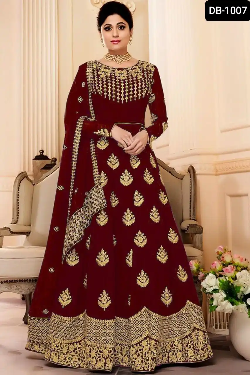 Indian Pakistani Fancy Georgette Silk Long Anarkali Gown with Heavy Embroidery Designer work and Fancy Embroidery work Dupatta