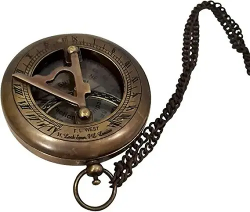 Antique nautical Sundial Push Button Solid Brass Compass with Chain Magnetic...Navigation Magnetic Compass New Product