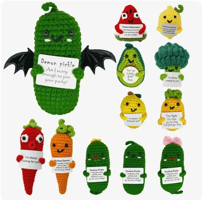 Positive Fruit and Vegetable Crochet Figures - Crochet Plush Dolls | 12 styles in 1 Dozen Available in best Price