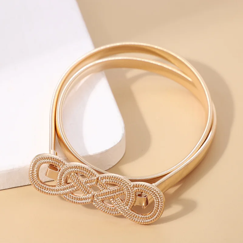 Factory Directly Fashion Fancy Gold Alloy Metal Elastic Girdle Women Decorative Dress Waist Belt Ladies Belts for Dresses