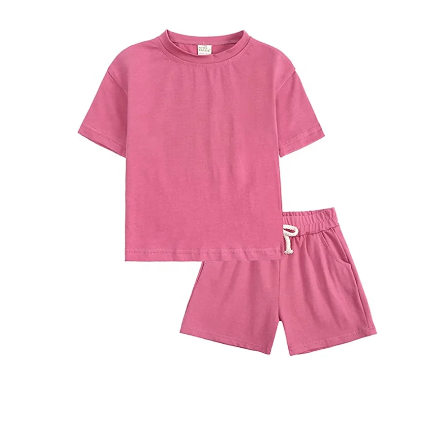 Toddler Kids Baby Boys Girls 2 Piece Tracksuit Summer Outfits Solid Short Sleeve blank t shirt short set