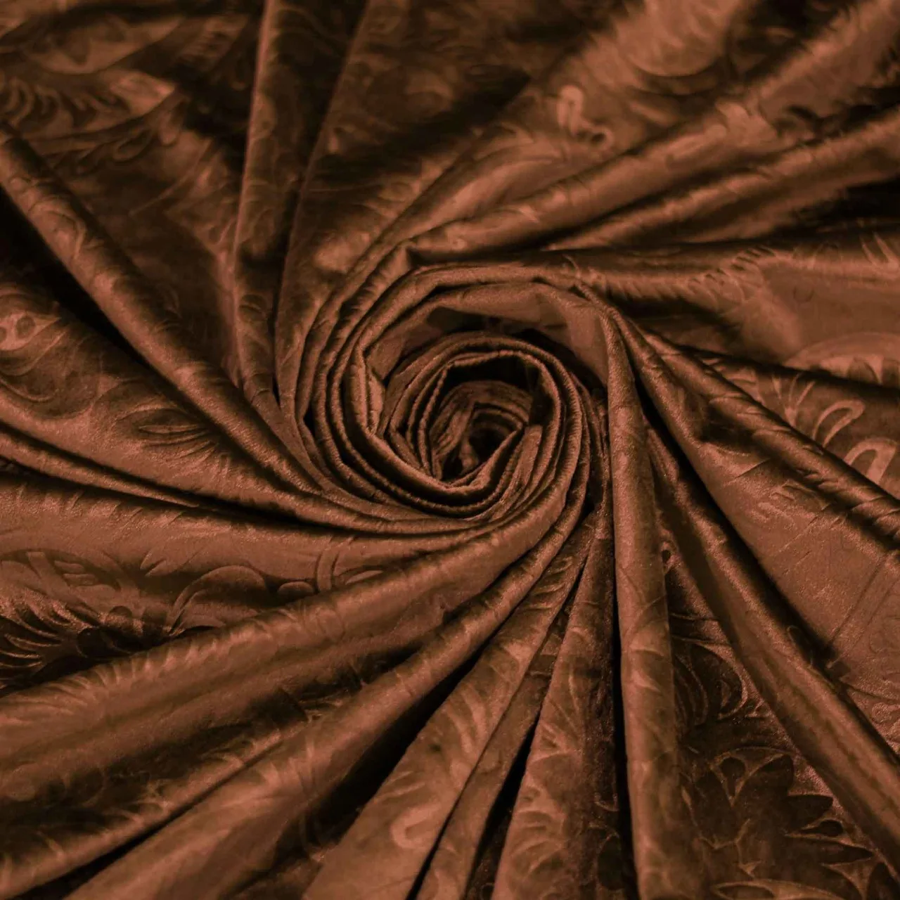 Factory Direct Supplier Traditional Curved Embossed Velvet Curtains Brown single panel look modern yet have a classical touch