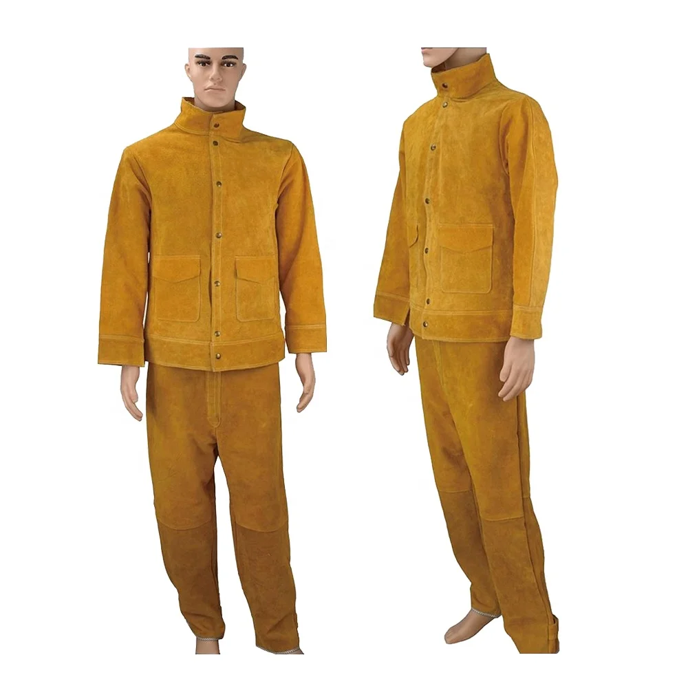 Cow Split Leather Welder Protective Clothing Work Wear Heat Resistance High Temperature Fireproof Welding Suit