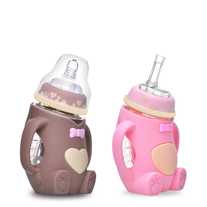 Мультяшная 240 мл соломенная чашка Sippy для младенцев бутылочка кормления силиконовая стеклянная с