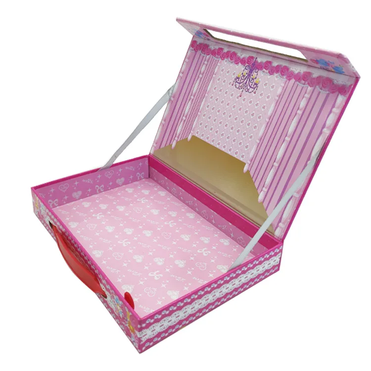 Custom Pattern Packaging Box With Handle Magnetic Flap Art Case Toy Box