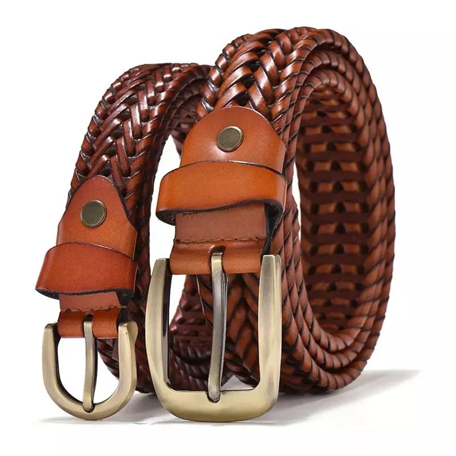 TOP Leather Unisex Genuine Leather Belt Cowhide Genuine Leather Belts with Handmade Stitching