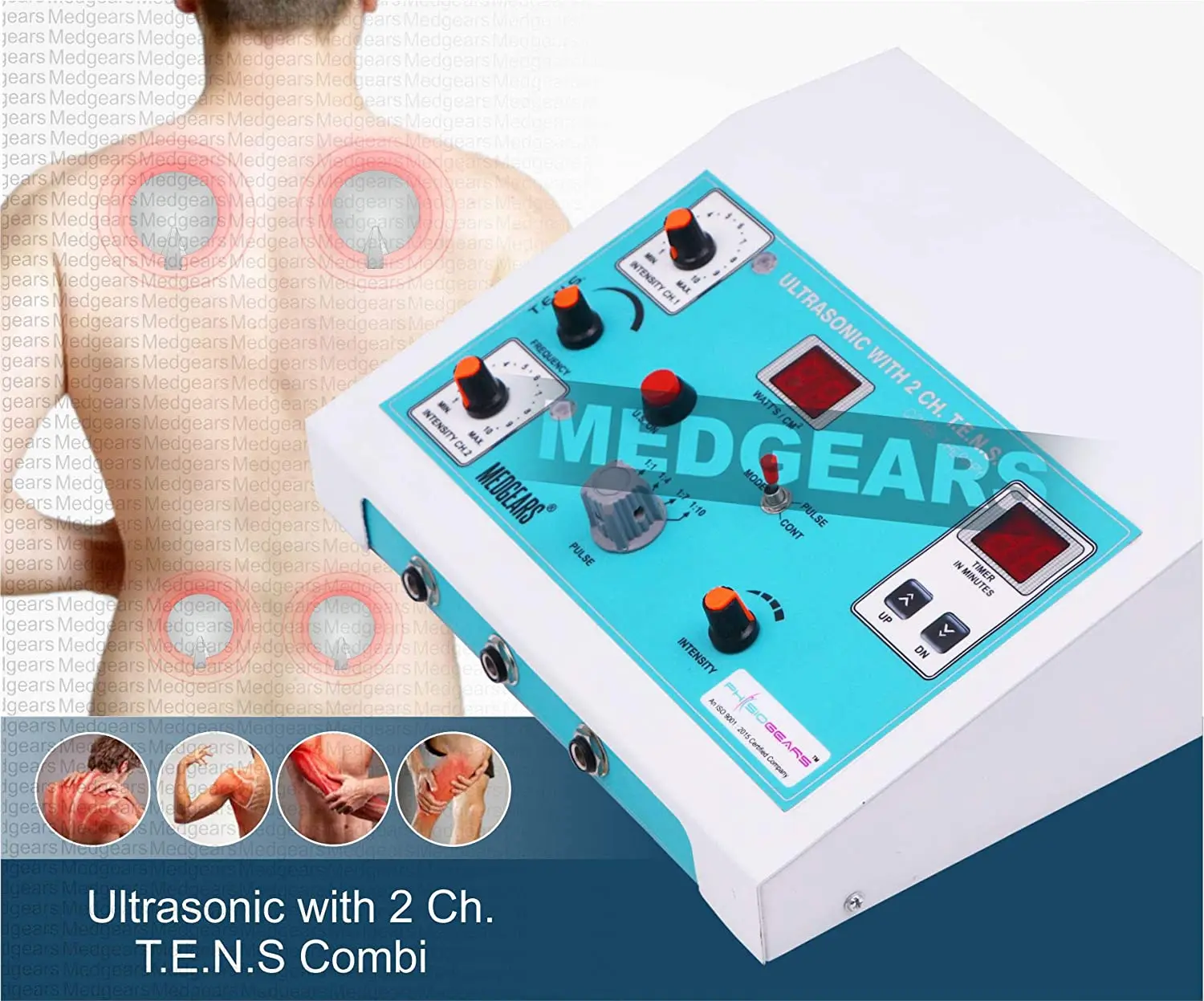 Mars International Manufacture psychotherapy AC 2 channel Tens with Ultrasound for Pain Relief Portable Machine for Physiotherap