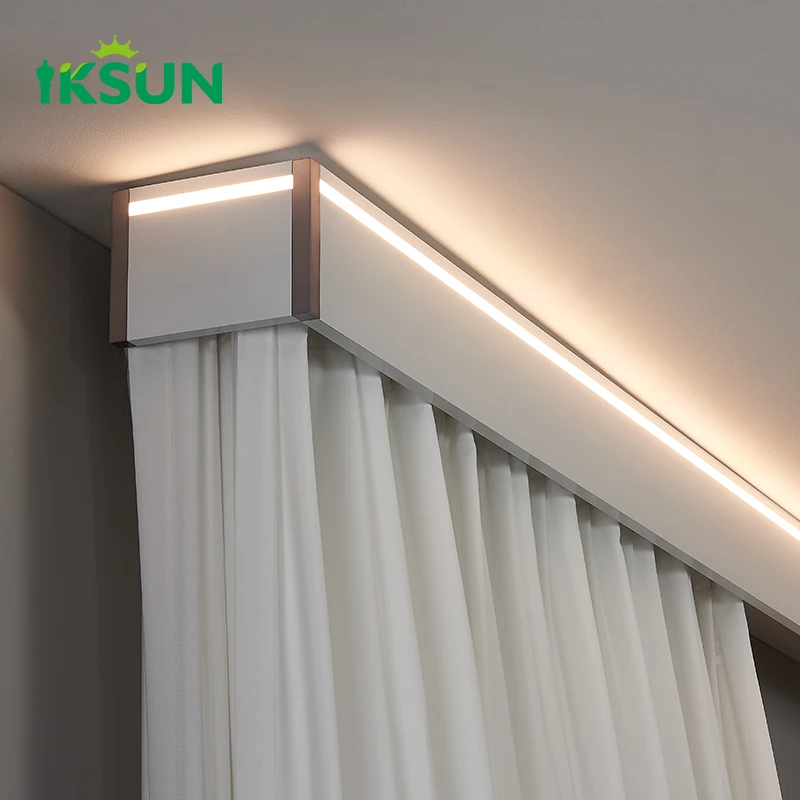 IKSUN Top Wall Mounted Curtain Pelmet Double tracks Valance LED Light Cornice Board Curtain Box cover for Window Decorative