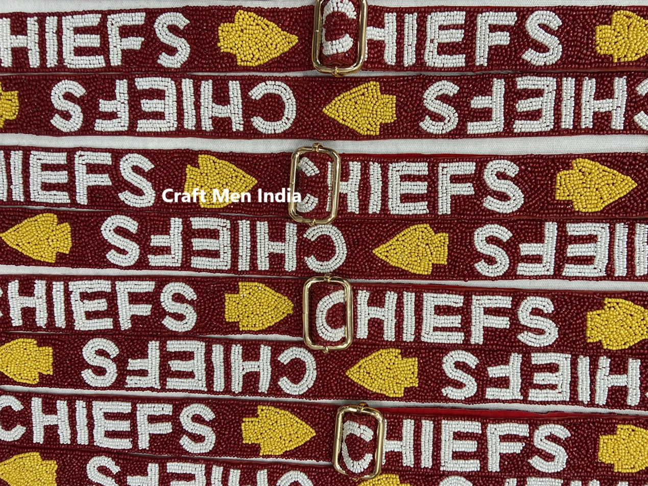 Hot Selling Beaded Strap with embellishments Fully heavy hand beaded strap for mobile phone and clutch purse CHIEFS Beaded strap