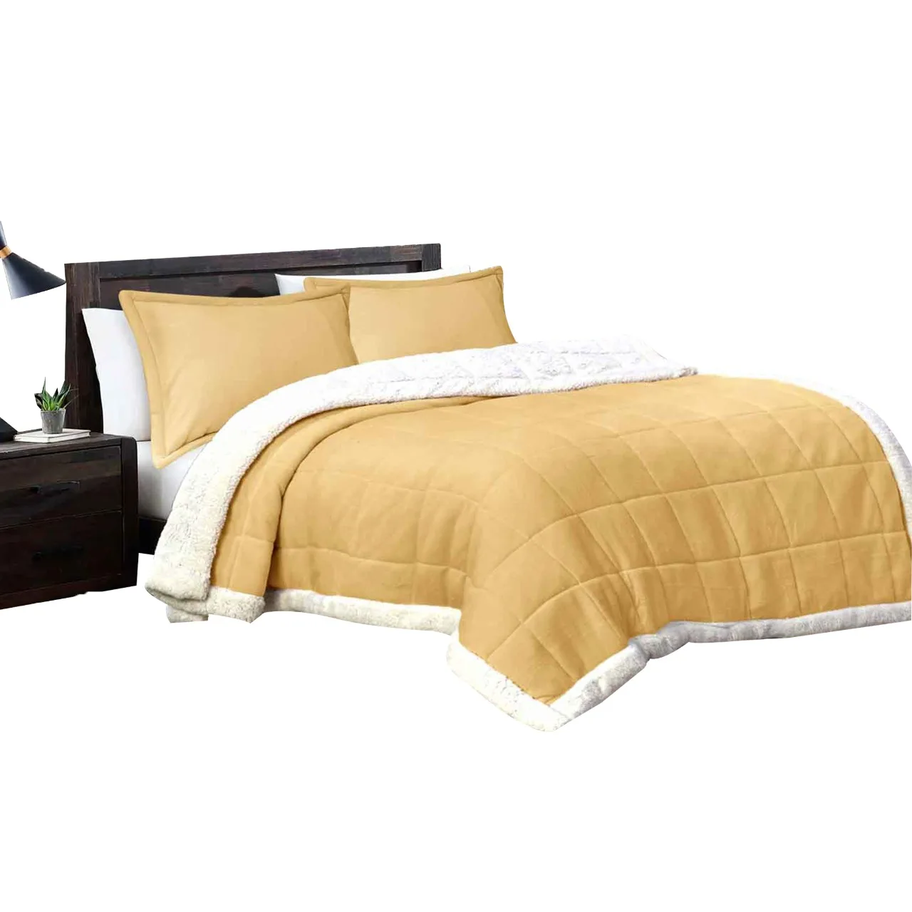 Wholesale Heavy Polar Fleece Quilted Camel  Customize Sherpa Fleece Throw Blankets front Polar Fleece 250 GSM Back 280 GSM