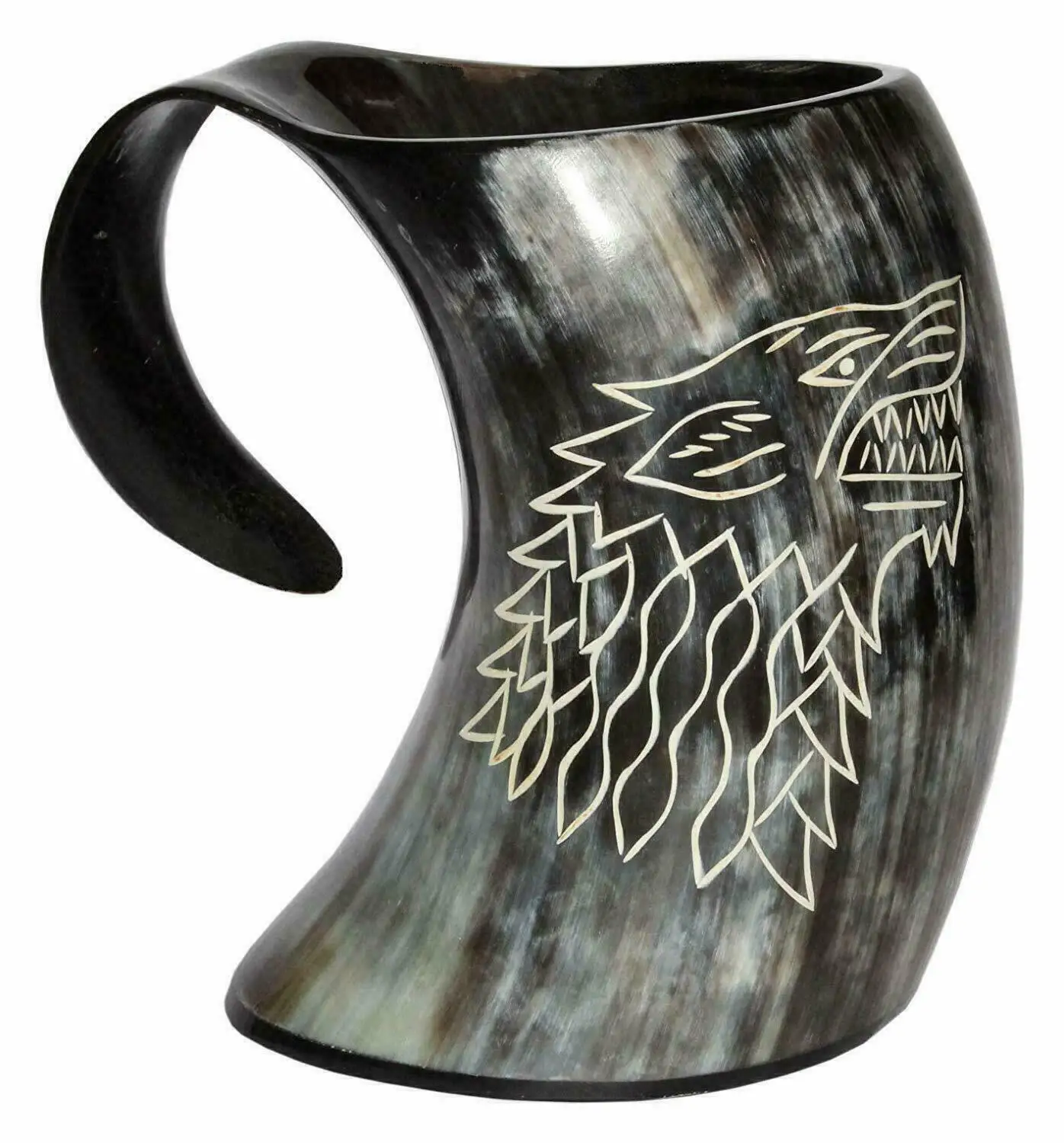 Viking Bar Mug Genuine Viking Drinking Horn Mug Tankard 26-30 Ounces Rep lica Wolf Carved Tankard Fora Beer Gme of Thrones Wolf
