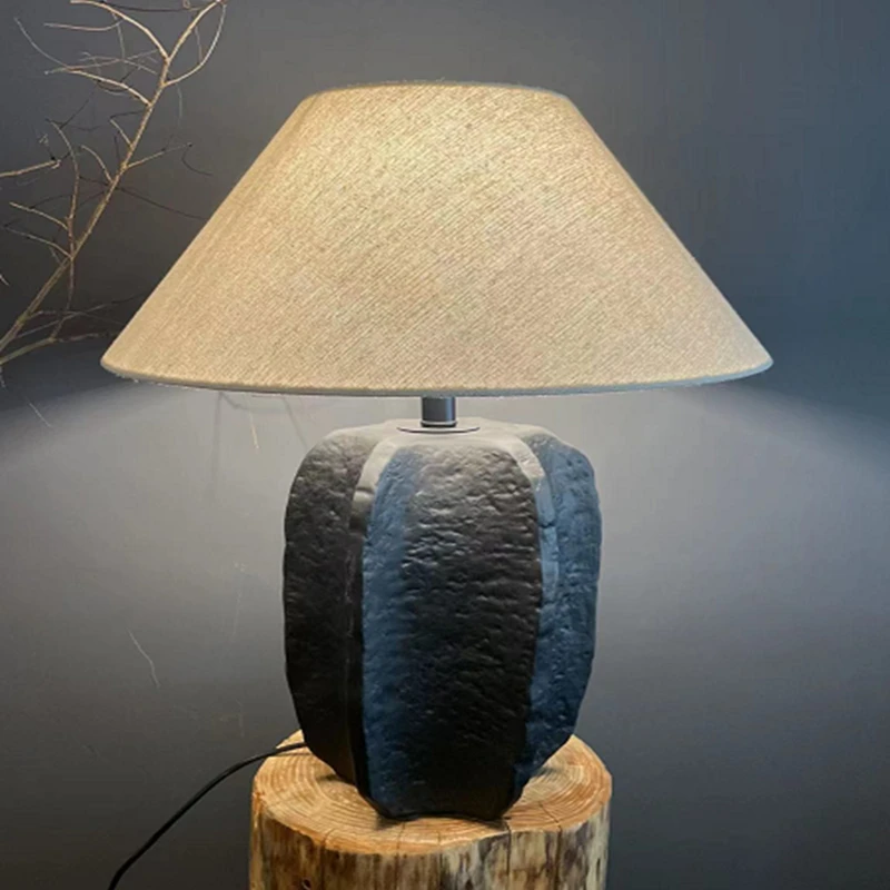 Antique Porcelain Clay Pot Desk Light Wabi Sabi Style handmade Hotel Bedside Retro Table Lamp