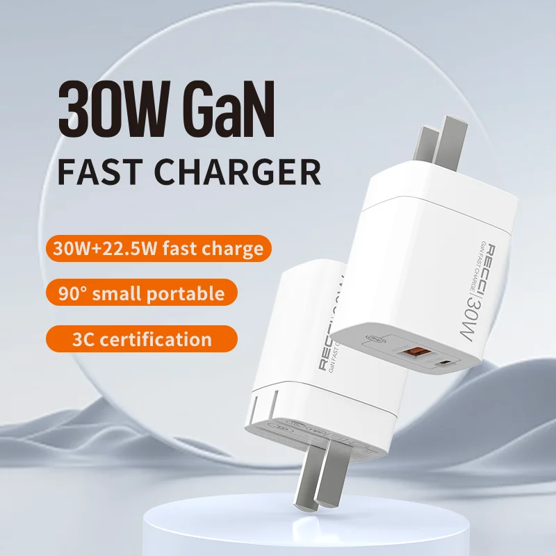 New PD 30W GaN Fast Charger Portable Mobile Phone Charger Classic Wall Charger with Two Ports
