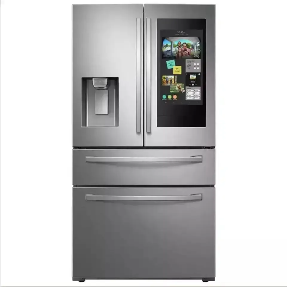 Горячая 2023 Smart 28 cu. ft. 4-дверный холодильник с 21,5 сенсорным экраном, семейный концентратор из нержавеющей стали