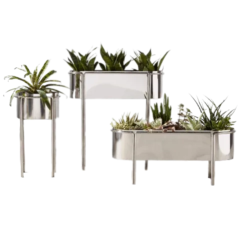 Uniquely Designed Contemporary Style Stainless Steel Indoor Outdoor Raised Planter Set Of 3