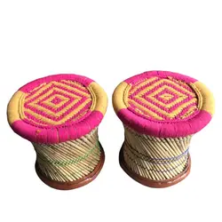 Attractive Bamboo Stool For Indoor Outdoor Home Hotel Garden Stool Handicraft Cane Wood Bar Puffy(set of 2 stool)