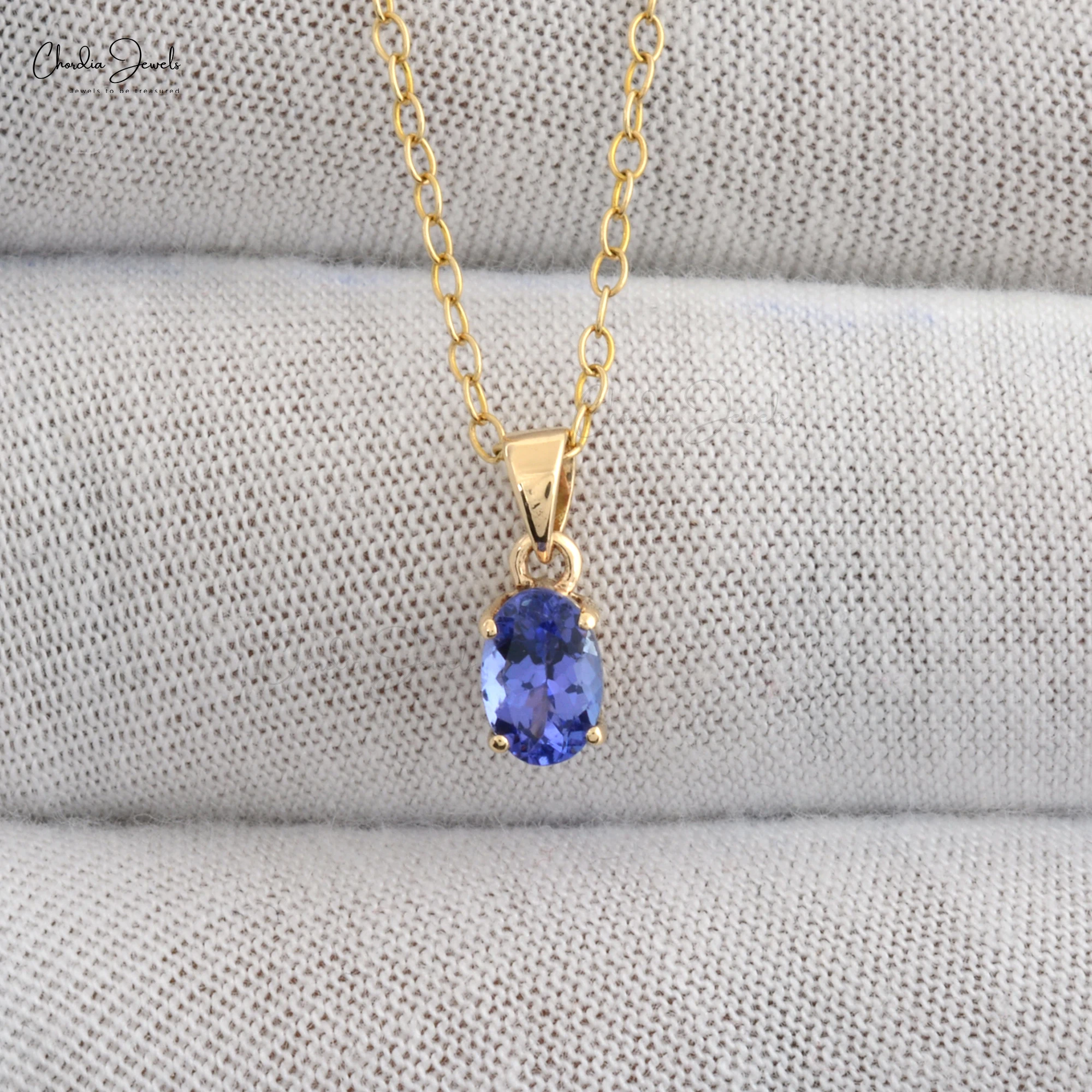 Manufacturer Simple Design Natural Tanzanite Pendant 14k Solid Yellow Gold 6x4mm Gemstone Pendant Hallmarked Birthstone Jewelry