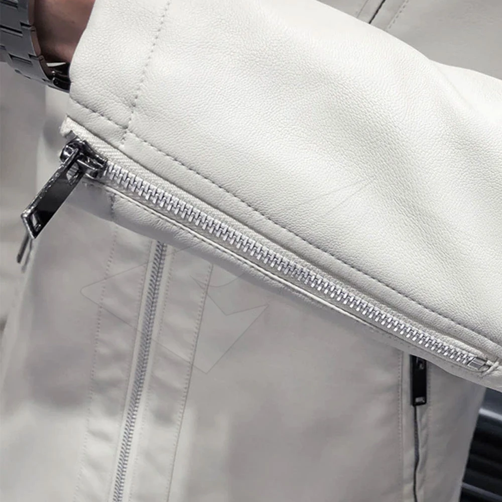 Manufacturer Wholesale Motorcycle Plus Size Pu Leather Jackets Men white dyed custom zipper pockets leather jacket
