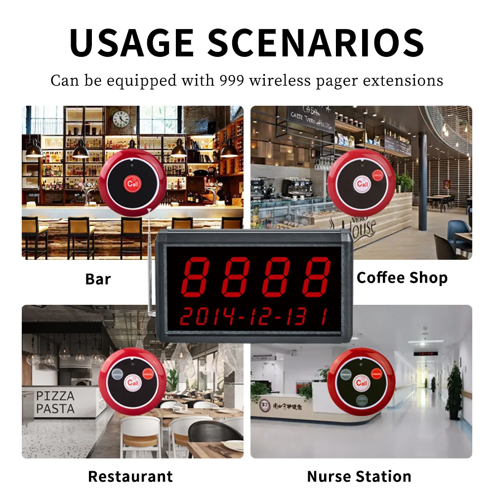 Best Selling Restaurant Pager Buzzer Wireless Calling System Pager Call Button Receiver