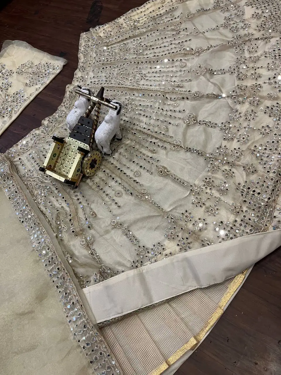 FULPARI Женская свободная ткань Lehenga из органзы шелк работа настоящая зеркальная вышивка с канканом и холстом 4 метра