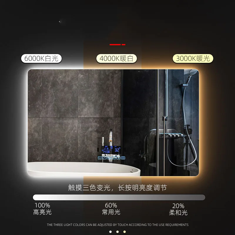 Smart square mirror lamp touch decorative makeup bathroom toilet stepless dimming modern led wall lamps smart home lights