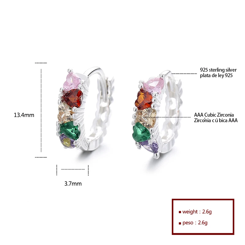 Colorful Women Moissanite Cubic Zirconia Stud Earrings 925 Sterling Silver Hollow Hoop Huggies Earrings Silver Plating