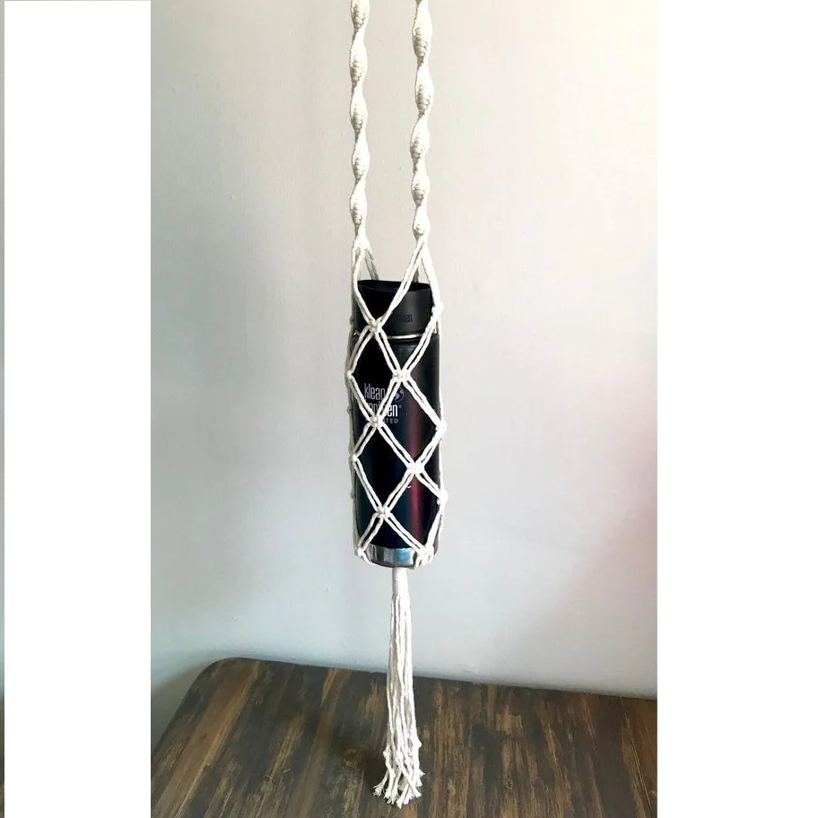 Yellow Color Hand Knotted Cotton Woven Macrame Bottle Holder Bag With Short Strap Buy At Lowest Price From India