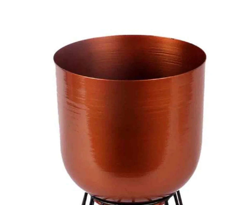 Copper Antique Tabletop Round Iron Planter Pot With Wrought Iron Back Powder Coated Stand High Quality Modern Decorative Vases