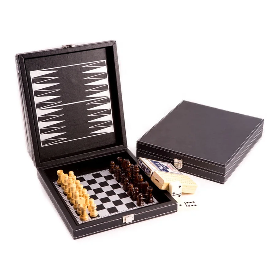 Premium Leather 2-in-1 Chess Checkers Backgammon and Chinese Checkers Board Game Combo Set Board Strategy Game for Kids