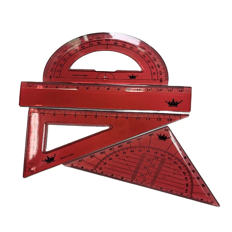 Custom School Stationery Plastic Protractor with stencil 180 Degree Ruler Set
