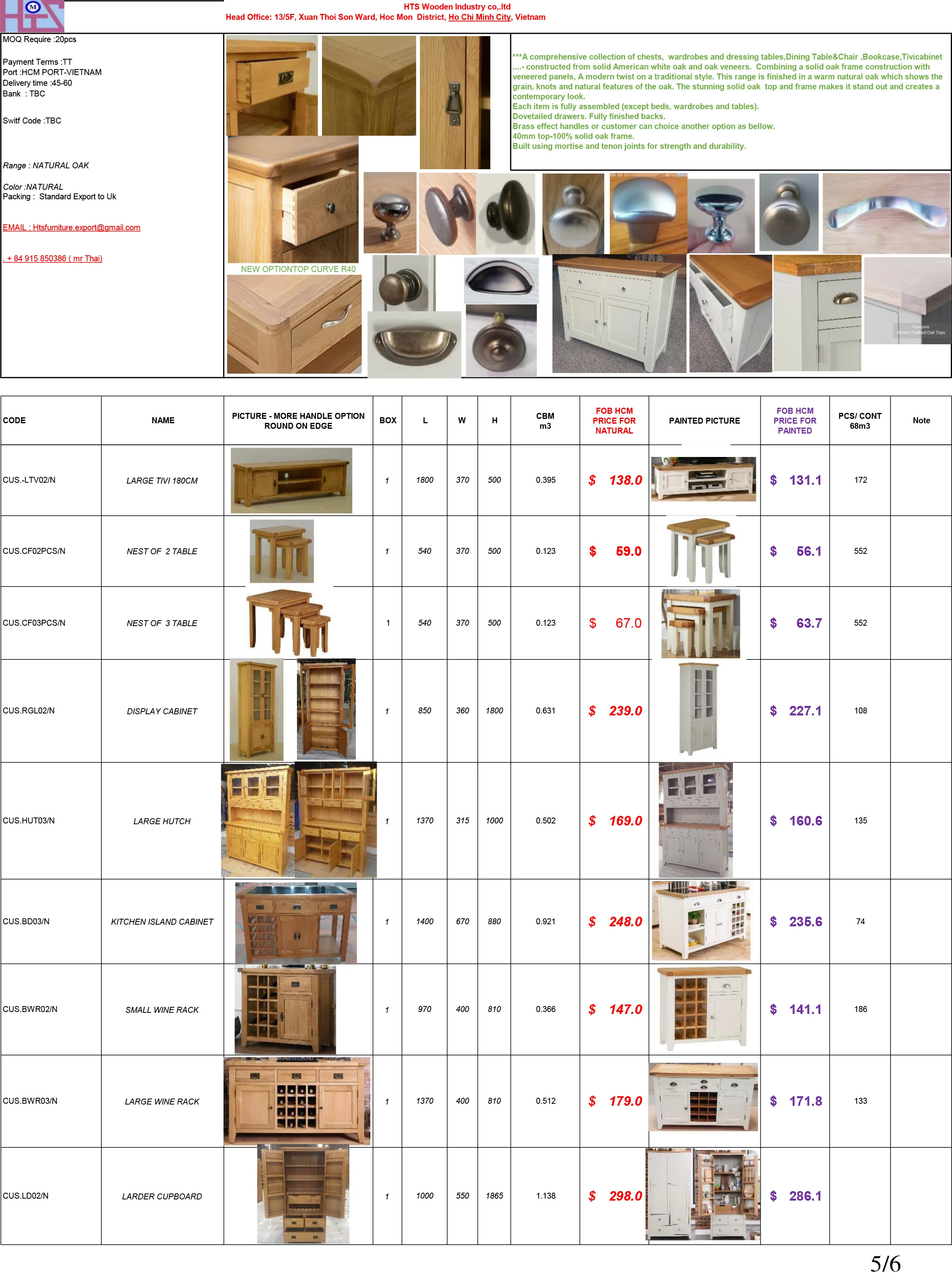 HTS 01 FULL COLLECTION PRICE - HTS WOODEN INDUSTRY CO .,LTD