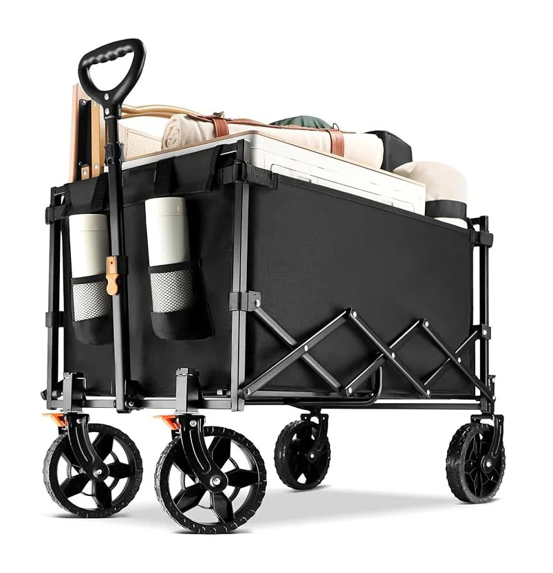 THCW10139 - Collapsible Wagon Cart Heavy Duty Foldable Portable Folding Utility Grocery Wagon for Camping Sports Shopping, Black