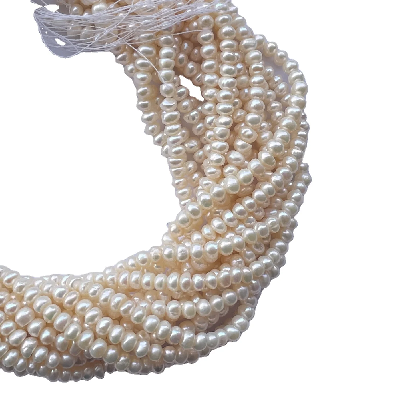 5mm 6mm 7mm Natural Creamish White Freshwater Pearl Stones Button Shape Beads Strand Wholesale Gemstone Supplier Price