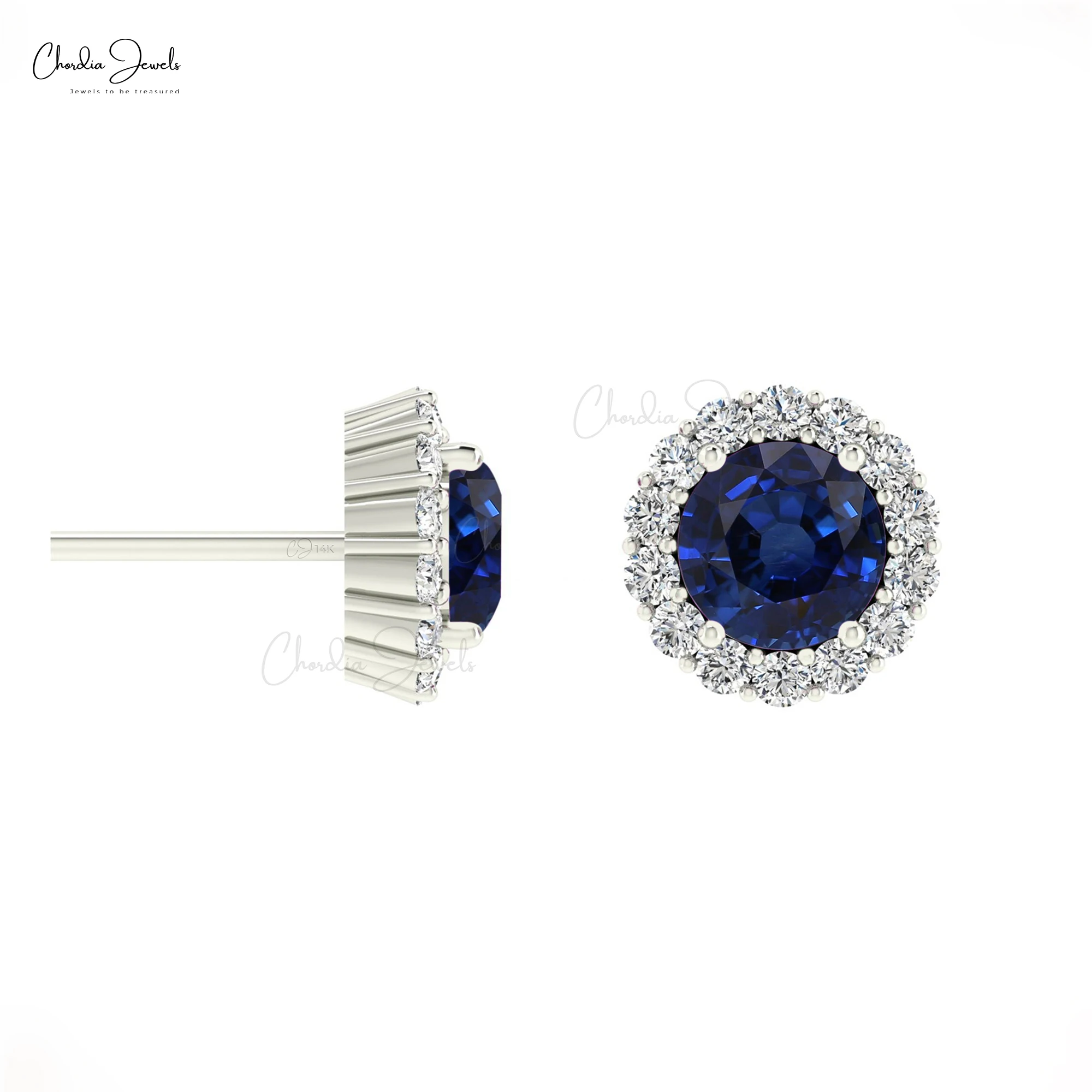 Bulk Buying Natural 0.46 TCW  Blue Sapphire Halo Studs 14k Solid Gold Diamond Minimalist Dainty Studs Top Wholesale Suppliers