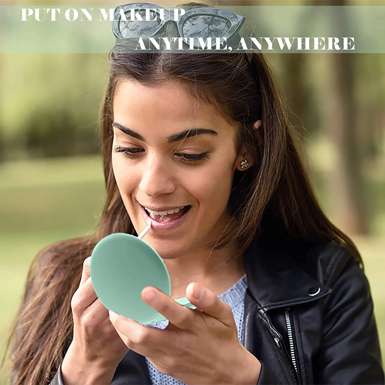 Beauty Outdoor Mini Small Personal Bag Led Makeup Pocket Compact Cosmetic Mirror Folding Hands Portable Travel Silver OEM Box