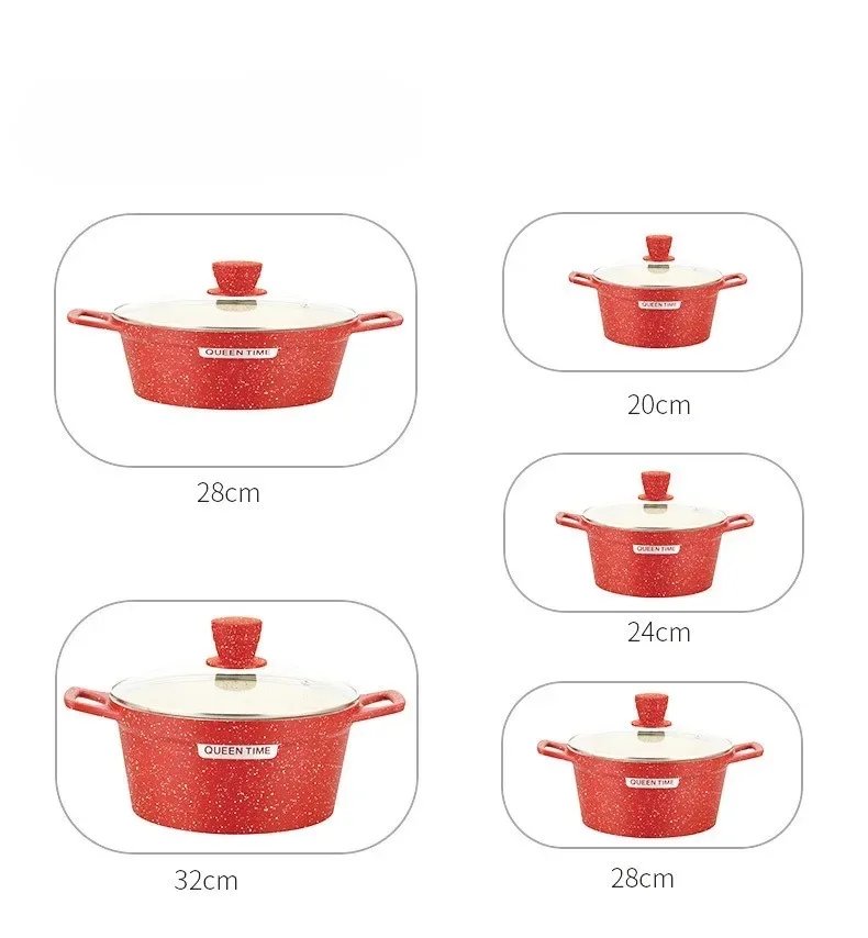 Non Stick Cookware Set Granite Kitchen Cookware Set 10 PCS Purple Metal Aluminum Wood Modern Glass Cover Aluminum Pot Gas Cooker