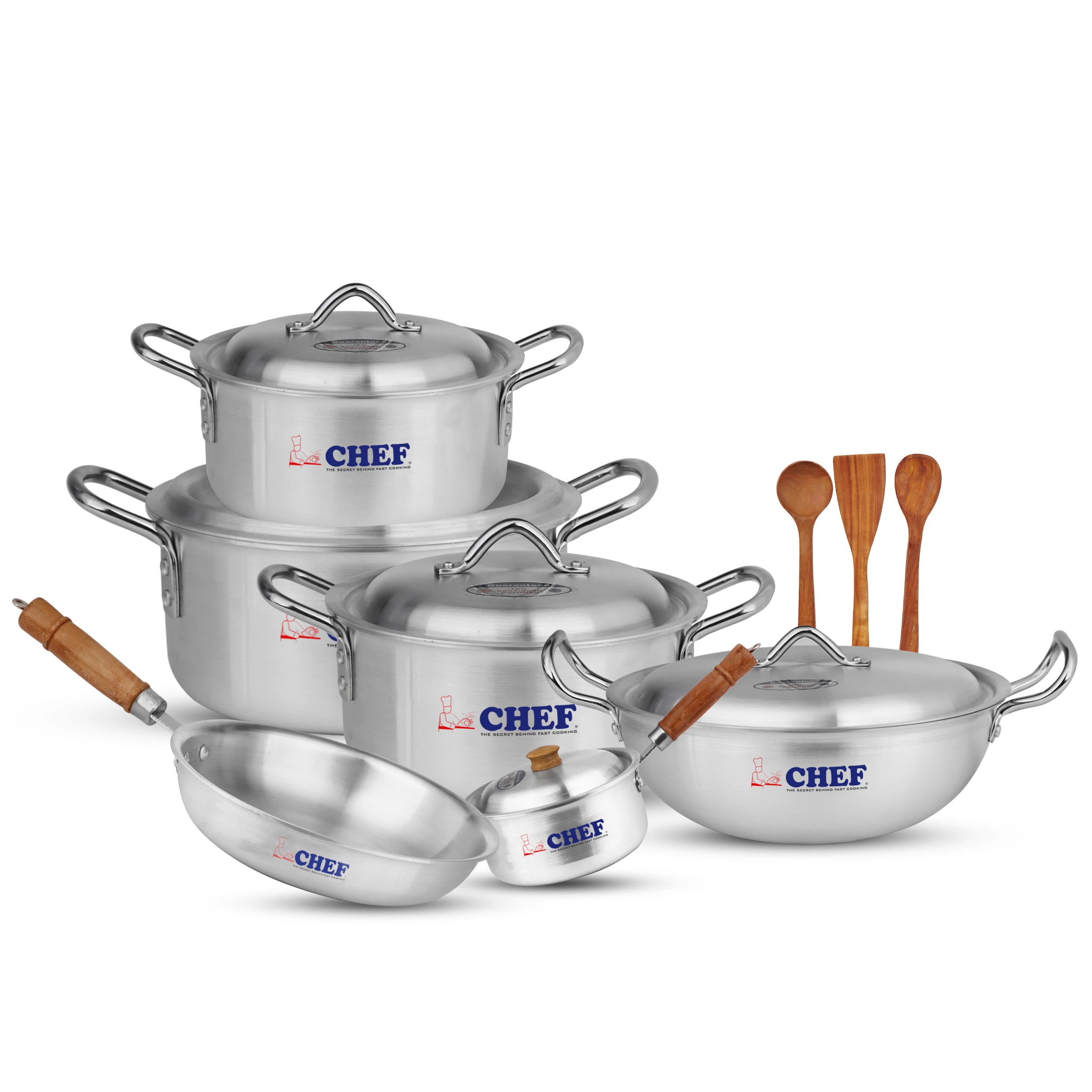 Chef High Quality Aluminum Cookware Set / - ( 14 Pcs Set ) _ Classic Design Aluminum MF Cookware Set