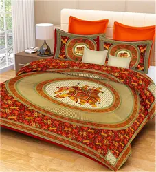 Rajasthani Jaipuri Traditional Sanganeri Print 144 TC Cotton Double Size Bedsheet with 2 Pillow Covers