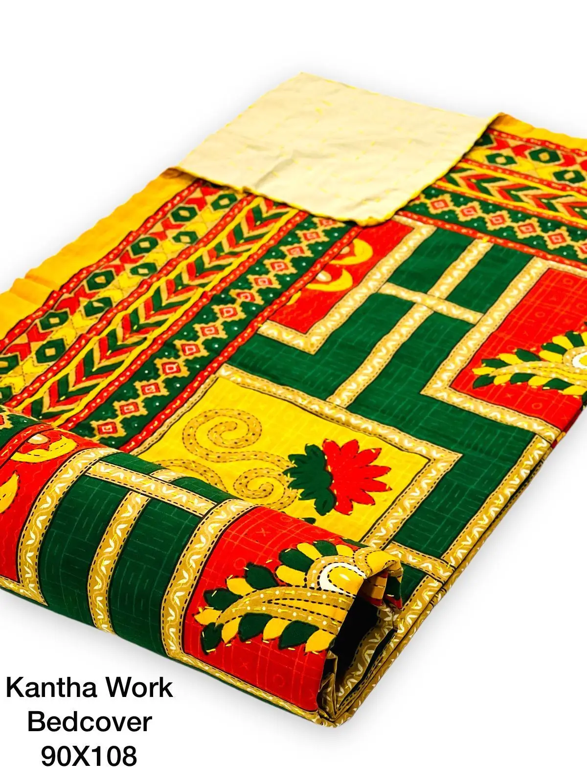 custom made multi colored embroidered kantha quilts with custom prints ideal for resale by home textile stores