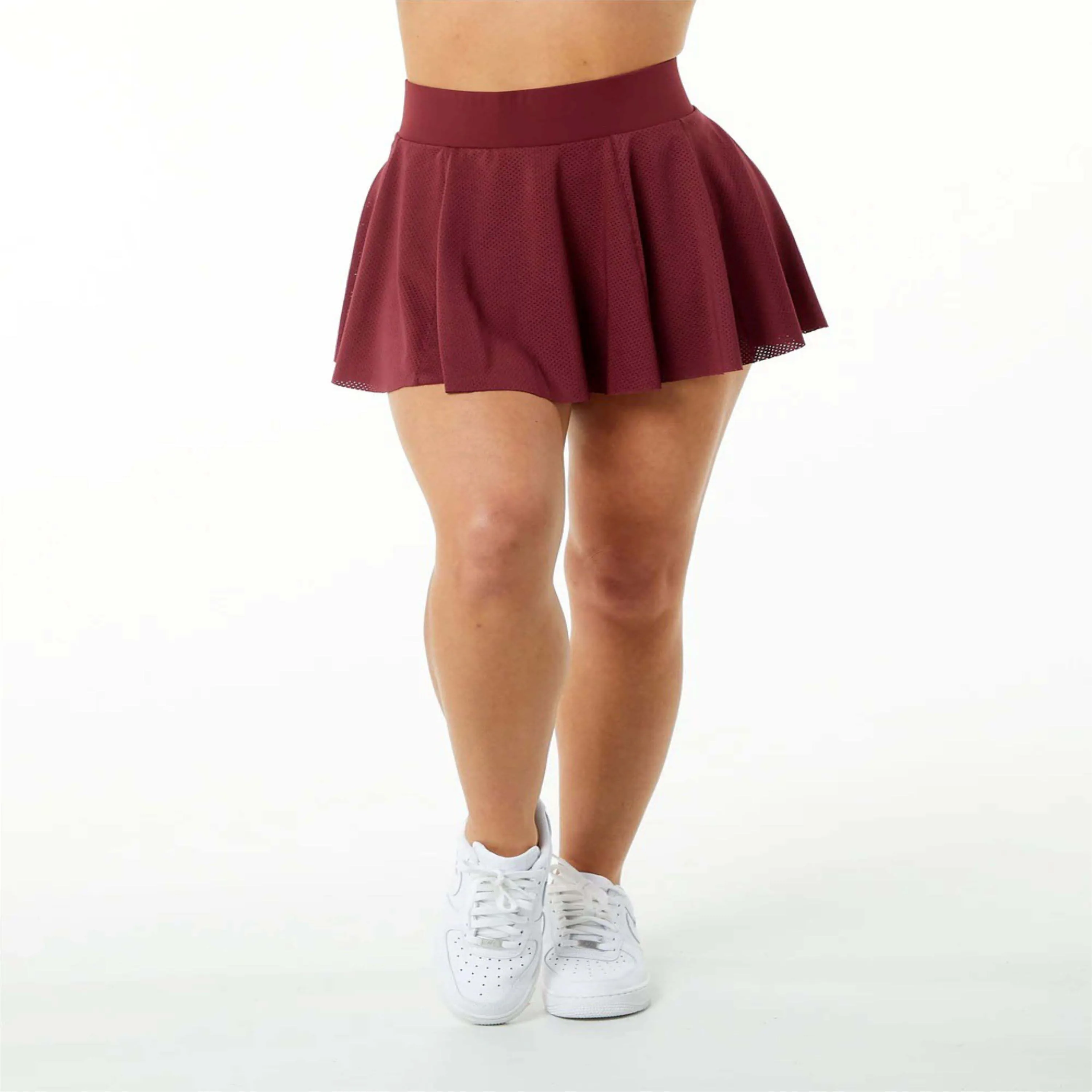 High Waisted Crimson Skirt for Women 100% Cotton Jersey Knit Solid Pattern with Sexy Style and Compression Lined Mesh Short